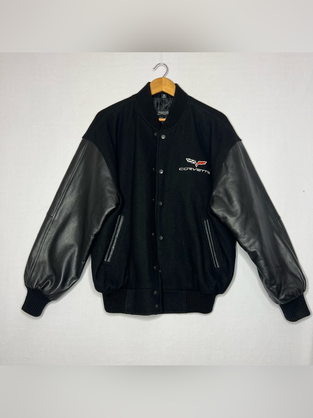 Vintage 90s Corvette Wool Leather Varsity Style Mens Race Car Jacket Size M Y2K